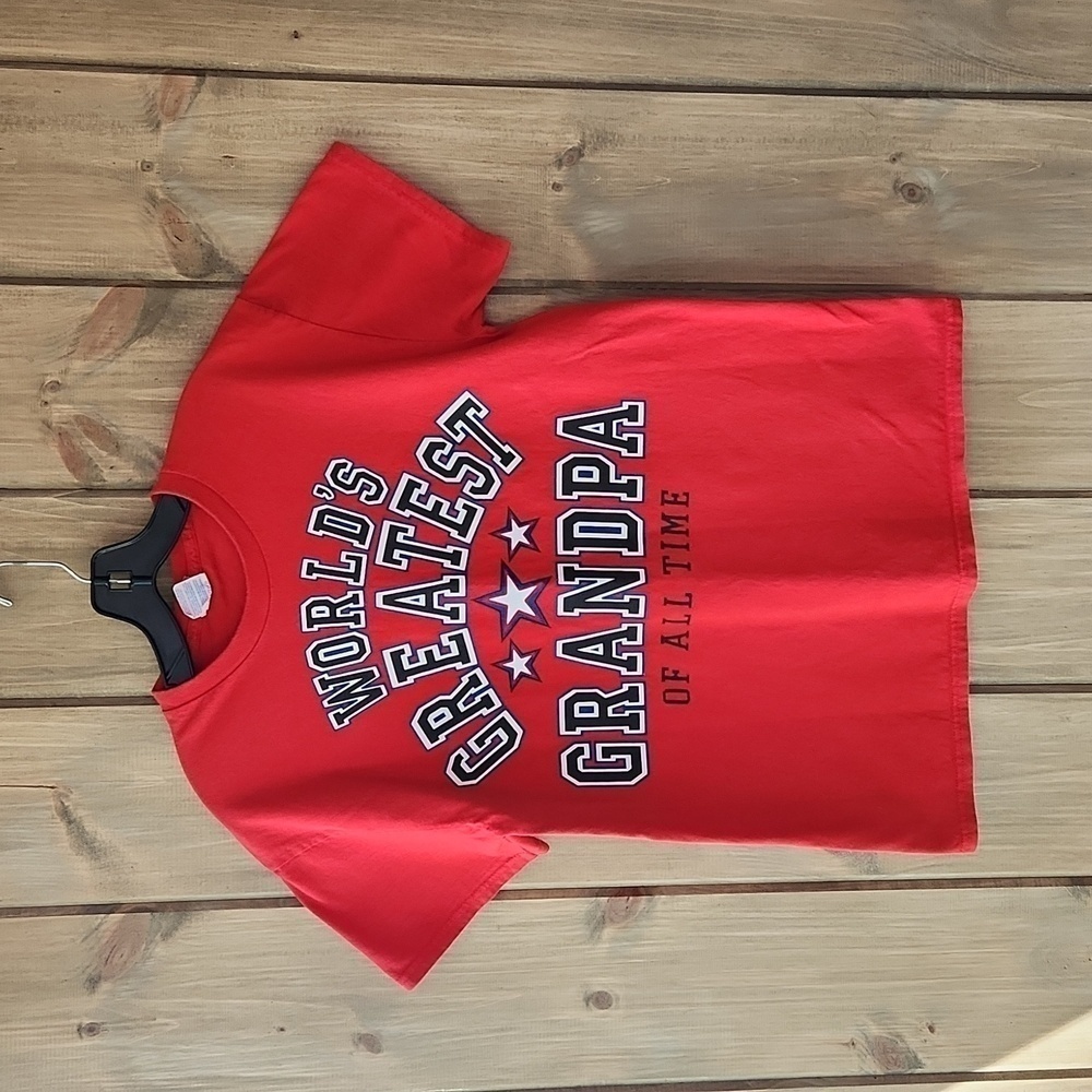 Mens Medium Red Worlds Greatest Grandpa Short Sleeve T Shirt,